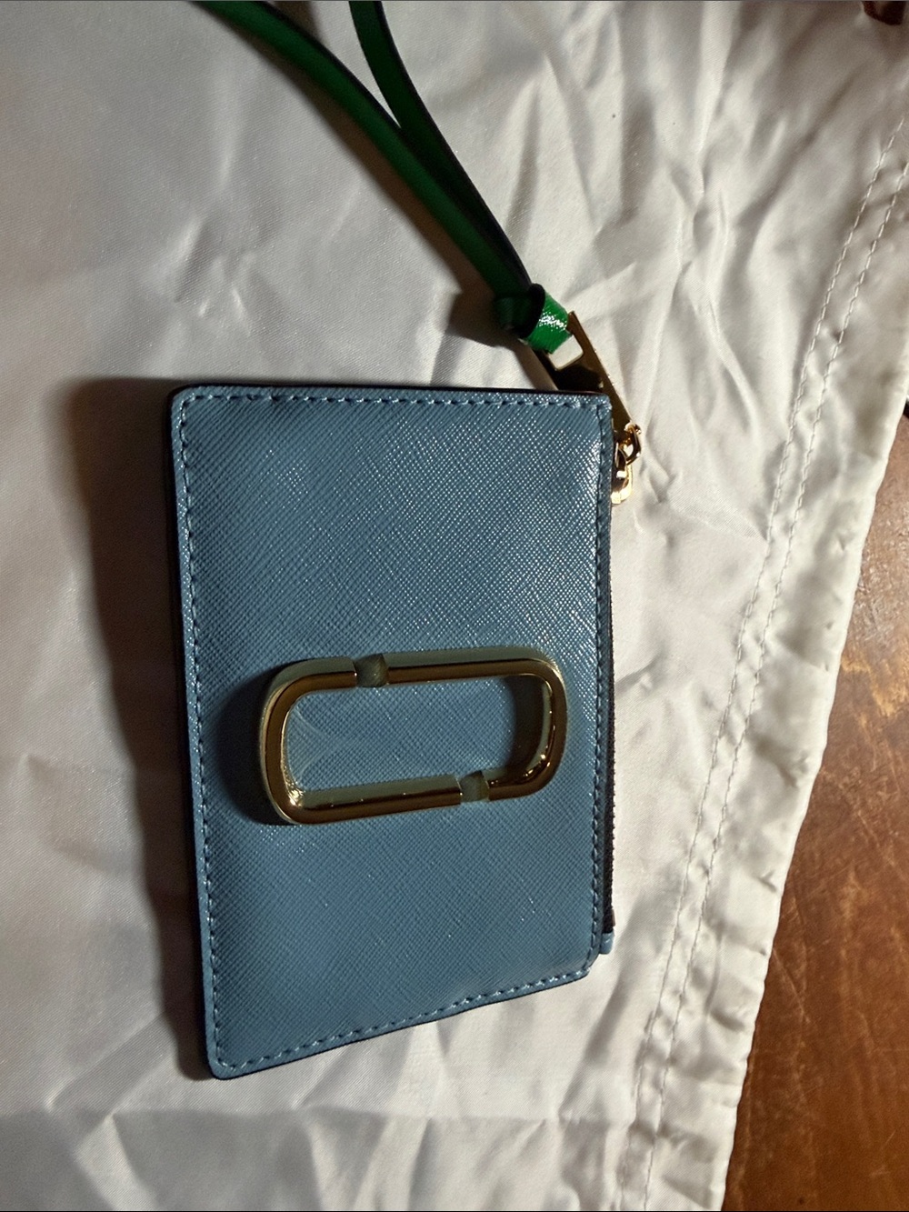 Marc Jacobs Light Blue Cardholder Wristlet with Gold Hardware
